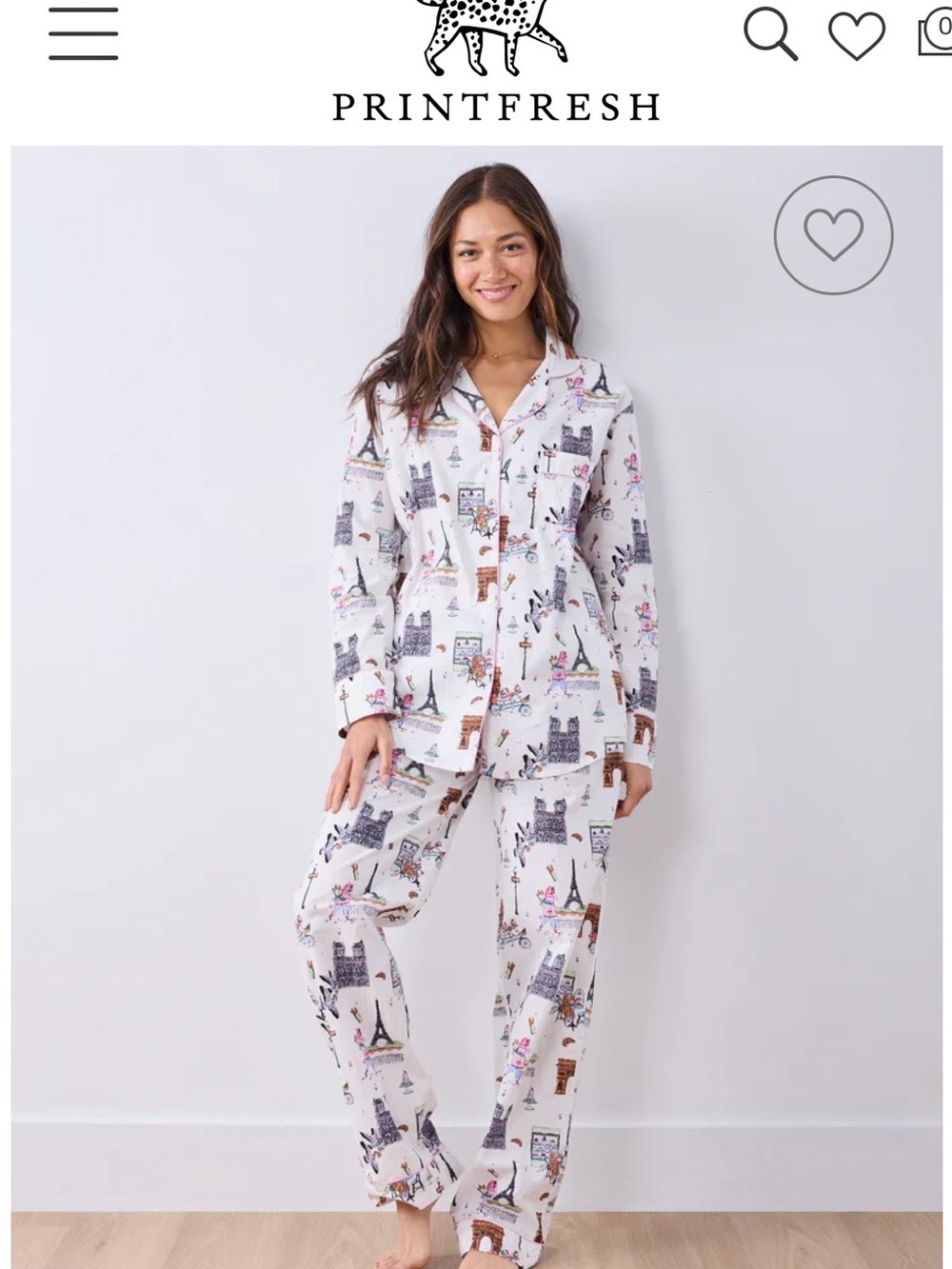Printfresh White Paris Landmark Cotton Pajama Set